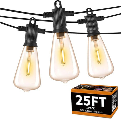 ZOTOYI Outdoor String Lights, 25 FT Bistro Lights with 13 Shatterproof ST38 LED Bulbs, Waterproof Connectable String Lights for Outside, Patio Lights String Outdoor for Backyard Porch Decor Gift
