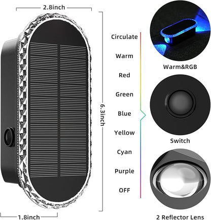 Solar Fence Lights - RGB & Warm White, LED Christmas Solar Lights Outdoor Waterproof 8 Colors,2 Lens Top and Bottom Lighting for Outdoor/Patio/Wall/Fence Pack of 2