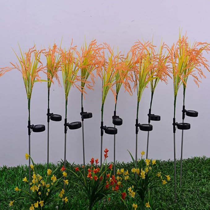 Milisten Solar-Powered LED Lawn Lights 4pcs, Outdoor Decorative Solar Ground Path Lights for Garden and Patio, Simulated Rice Stem Design, Weather-Resistant Landscape Lighting