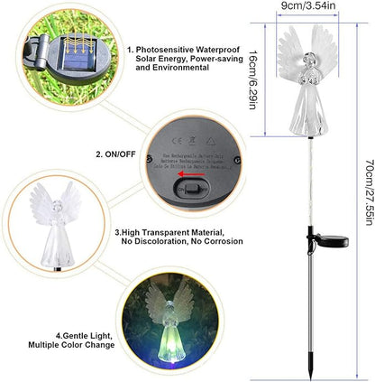 NMM Solar Angel Lights, 2 Pack Outdoor Solar Garden Lights, Multi-Color Changing Angel Decorative Lights for Yard Lawn Pathway Grave Cemetery Christmas Decoration, Thanksgiving Memorial Gift