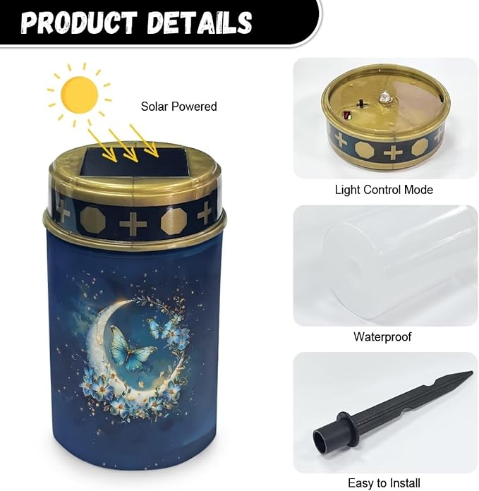 Moon Butterfly Solar Powered Garden Lights Outdoor Solar Powered Lights Portable Solar Yard Lights Waterproof Cemetery Solar Light Garden Decor Solar Powered Yard Lights