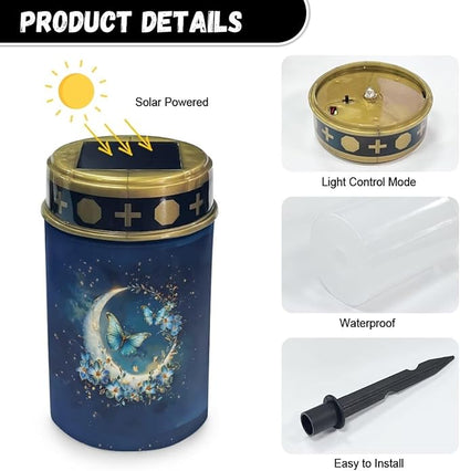 Moon Butterfly Solar Powered Garden Lights Outdoor Solar Powered Lights Portable Solar Yard Lights Waterproof Cemetery Solar Light Garden Decor Solar Powered Yard Lights