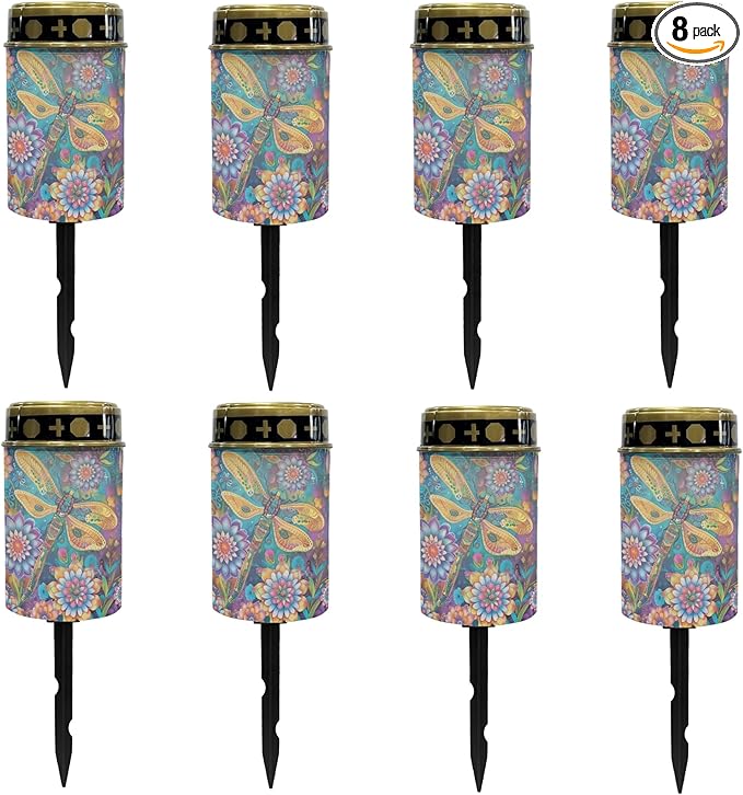 Boho Floral Dragonfly Garden Lights Solar Outdoor Pathway Lights Stake Lights Landscape Lighting for Yard Patio Driveway,LED Solar Lantern Outdoor Table Lamp,Wall Light Auto On/Off
