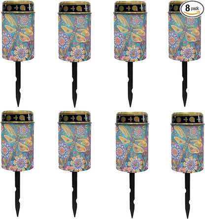 Boho Floral Dragonfly Garden Lights Solar Outdoor Pathway Lights Stake Lights Landscape Lighting for Yard Patio Driveway,LED Solar Lantern Outdoor Table Lamp,Wall Light Auto On/Off