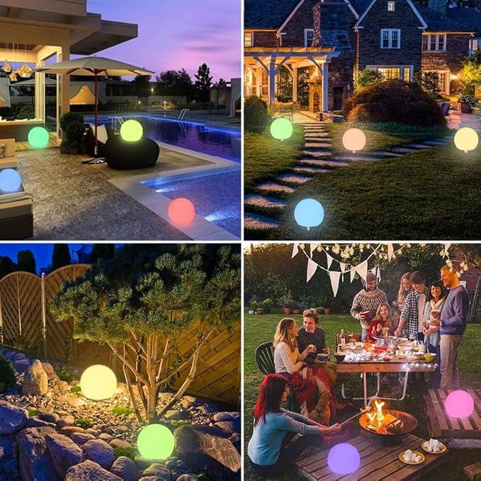 10 inch Solar Globe Light Outdoor Waterproof, Dimmable 16 Colors RGB Solar Balls for Garden w/Remote, Glowing Orb | Lumora