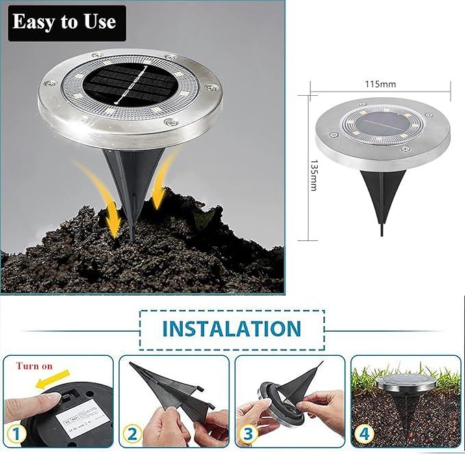 Solar Ground Lights, Outdoor Waterprood 8 LED Solar Powered Floor Landscape Light for Garden Pathway Walkway Patio | Lumora