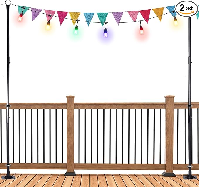 2 Pack 9 FT Heavy Duty String Light Poles,for Hard Concrete Ground,Wood Deck Railing | Lumora