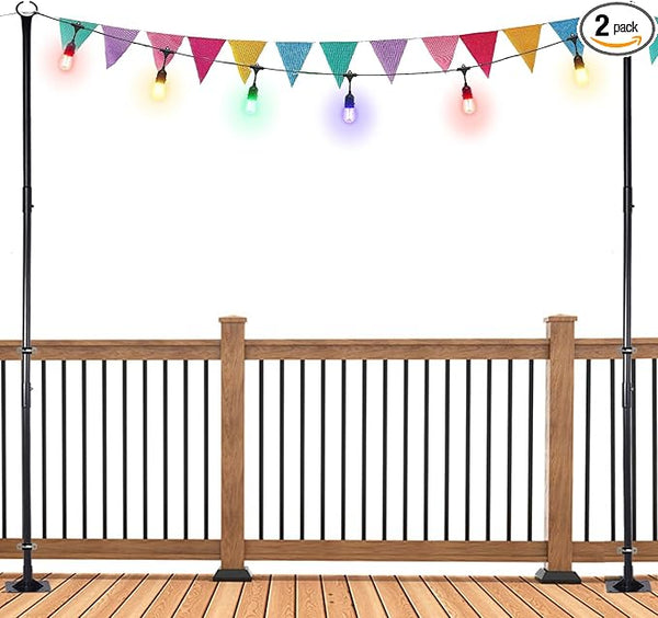2 Pack 9 FT Heavy Duty String Light Poles,for Hard Concrete Ground,Wood Deck Railing | Lumora