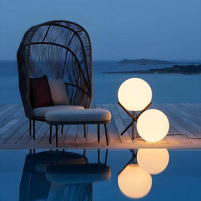 Lightdot Outdoor Floor Lamp, 12-Inch LED Ball Light with Milky White Waterproof Shade - 10W 3000K Corn Globe Floor Lamps with Stable Black Tripod Base, for Patio Garden Living Room, Bedroom, Plug&Play