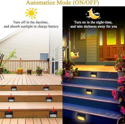 8 Pack Solar Deck Lights Outdoor Waterproof, 6 LED Solar Step Lights, Warm White Auto On/Off Solar Powered Lights for Stairs, Fence, Yard, Patio, Walkway & Garden
