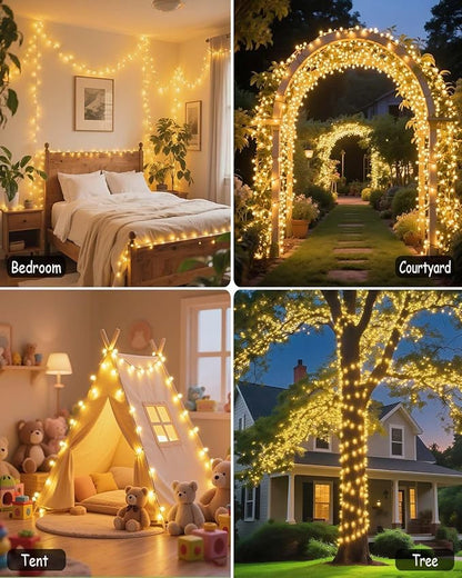580 LED String Lights, 196FT Indoor Outdoor Fairy Lights, Waterproof Twinkle Christmas Decorations Lights with Remote for Bedroom Outside Tree Garden Halloween Camping Wedding Party Decor, Warm Yellow