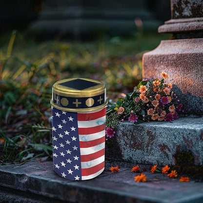 Poceacles Solar Lights Outdoor Lights Solar Powered Cemetery Lights Grave Solar Candles Outdoor Stake Lights Garden Solar Lantern Waterproof Decoration, American Flag Butterfly, Pack of 6