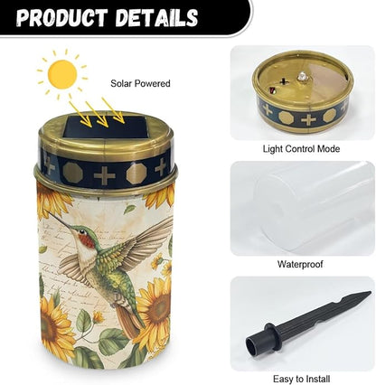 Hummingbird Sunflower Cemetery Solar Stake Lights Decorative Solar Pathway Lights Landscape Lights Gravesite Decor for Birthday in Heaven Mothers Day Fathers Day Memrial Day