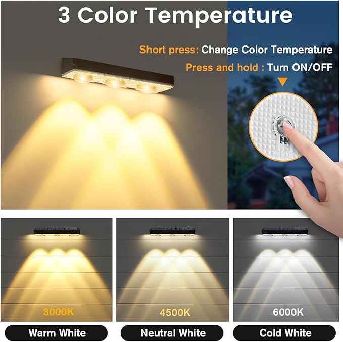 Solar Fence Lights Outdoor,1300mAh, 12pack,Warm/Natural/Cool White,IP65 Waterproof,Fence Lights Solar Powered,Solar Lighting for Deck, Backyard, Railing(Black)