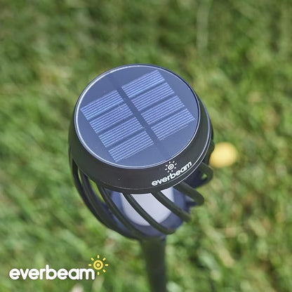 Everbeam P2 Solar Flickering Flame Torch Light - Automatic IP65 Waterproof Solar Tiki Lights with A Stunning Realistic Flame & Distinctive Lampshade - Quick No Tool Installation - 2 Pack