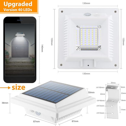 UniqueFire Solar Lights Outdoor, 40 LEDs, Motion Sensor, Wall Mount, White, Cool White, 4 Pack