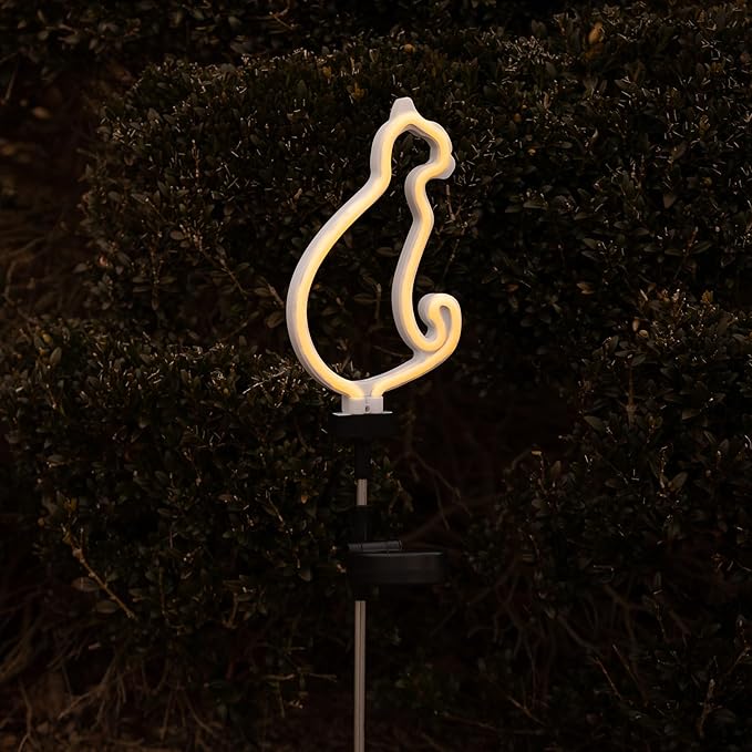 Touch Of ECO Solar LED Neon Cat Stake Light - Warm White - Outdoor Garden Décor, Yard Ornaments, Landscape Lights, Patio Walkway Decoration Gift Idea for Cat Lovers
