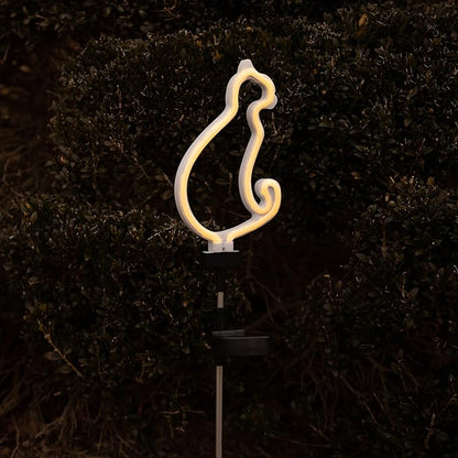 Touch Of ECO Solar LED Neon Cat Stake Light - Warm White - Outdoor Garden Décor, Yard Ornaments, Landscape Lights, Patio Walkway Decoration Gift Idea for Cat Lovers