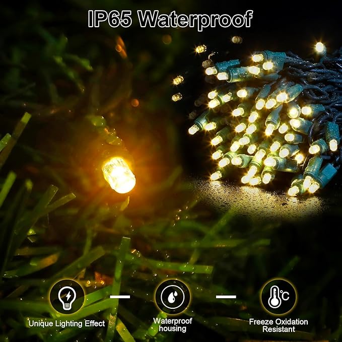 Warm White LED Christmas Lights Outdoor– 50ft 100 Counts Commercial Grade Outdoor Waterproof Green Wire Tree | Lumora