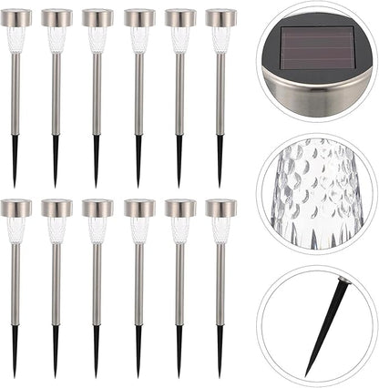 Kisangel 12pcs Outdoor Solar Pathway Lights Stainless Steel Warm Glow Lawn Lights for Garden Patio Walkway Easy Installation 12pcs