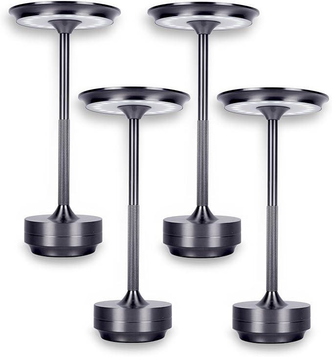Cordless Table Lamps Rechargeable, Portable Battery Operated Lamp, Stepless Dimming LED Table Light with Memory Function, for Outdoor/Dinner/Patio/Restaurant,(Gun Metal 4 Pack)