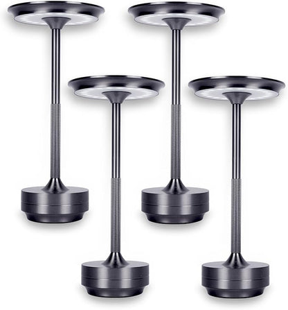 Cordless Table Lamps Rechargeable, Portable Battery Operated Lamp, Stepless Dimming LED Table Light with Memory Function, for Outdoor/Dinner/Patio/Restaurant,(Gun Metal 4 Pack)