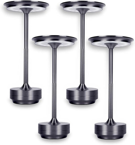 Cordless Table Lamps Rechargeable, Portable Battery Operated Lamp, Stepless Dimming LED Table Light with Memory Function, for Outdoor/Dinner/Patio/Restaurant,(Gun Metal 4 Pack)