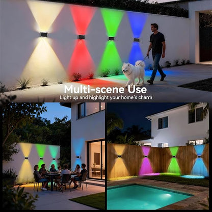 TECKNET Solar Fence Lights 12 Pack, 8 Modes RGB Color Changing, Up Down Lights & 200°Wide Lighting, IP66 Waterproof Dual-Lens LED Decorative Lights for Wall/Garden/Fence/Patio/Backyard