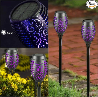 Solar Outside Torch Lights, Outdoor LED Flickering Flame for Garden Decor - 6 Pack, Waterpoorf Landscape Auto On Off Solar Powered Lights for Patio Lawn Yard Driveway Pathway