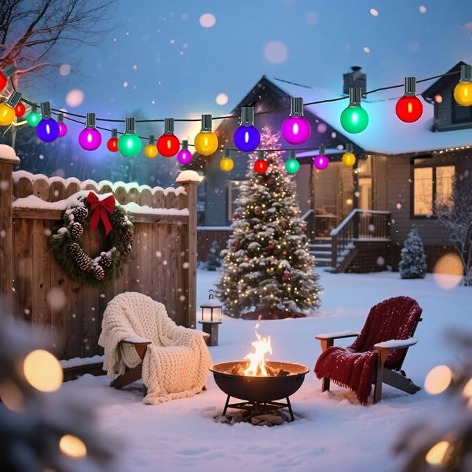 50Ft Outdoor Globe String Lights, LED G40 Colored Christmas Lights with 27 Shatterproof Frosted Globe Light Bulbs(2 Spare) for Holiday Gifts Bistro Balcony Roofline Garden Decor-Multicolor