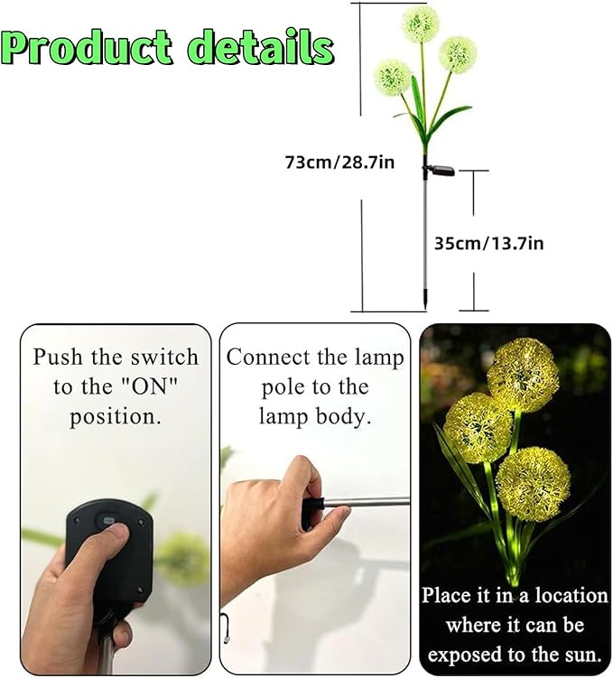Solar Lights Outdoor Garden Decor: 4-Pack Upgraded Solar Dandelion LED Lights for Landscape Lighting - Waterproof Outdoor for Yards, Lawns, Paths, and Patios (4)