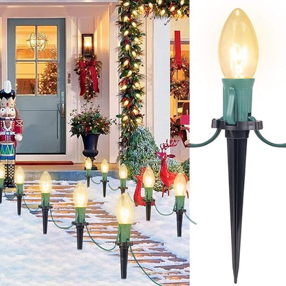 C9 Christmas Pathway String Lights, 25.7 Feet 40 Clear Lights and 20 Stakes, Extendable Waterproof for Outdoor Walkway and Driveway, UL Listed, Warm White