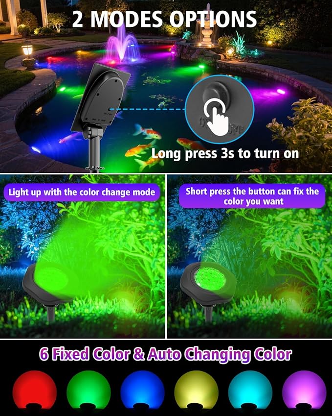 CORESLUX Solar Spot Lights Outdoor Waterproof IP68, 3-in-1 LED Color Changing Solar Landscape Lights, 2 Light Modes | Lumora