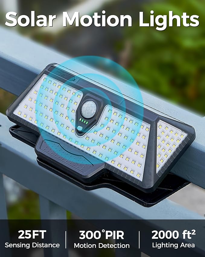 Large Clip on Solar Lights Outdoor, 208 LEDs 1000Lum Bright Solar Security Light with Motion Sensor, 3 Ways -Mount | Lumora