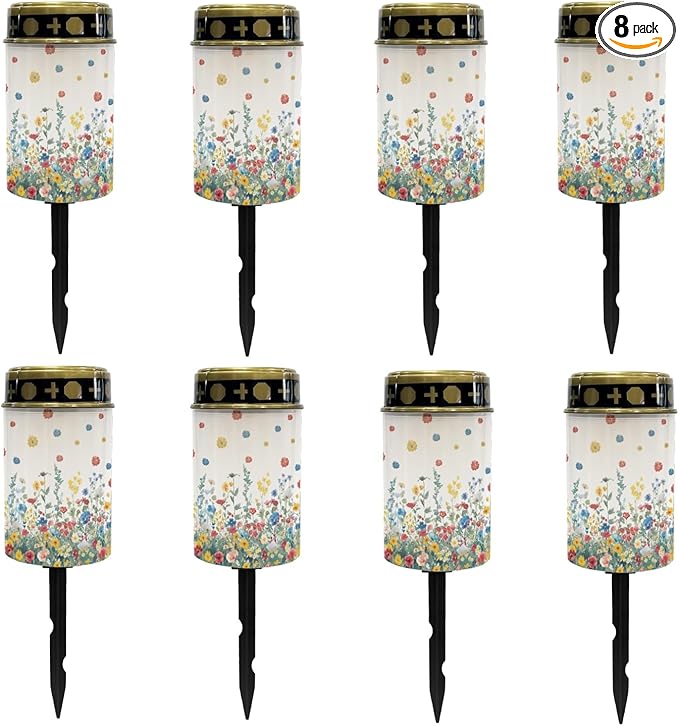 Floral Waterproof Solar Pathway Lights Outdoor Landscape Lighting Flameless Warm White Lantern Solar-Powered Fairy Lights for Outside LED Solar Stake Lights for Yard Patio Driveway
