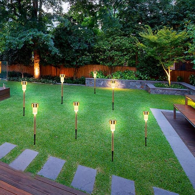 24 Pcs Outdoor Solar Pathway Lights,Stainless Steel LED Landscape Lighting,Outdoor Waterproof Solar Garden Lights,Outdoor Decorative Lighting,with Auto On/Off,for Patio Yard Lawn Path (Warm White)