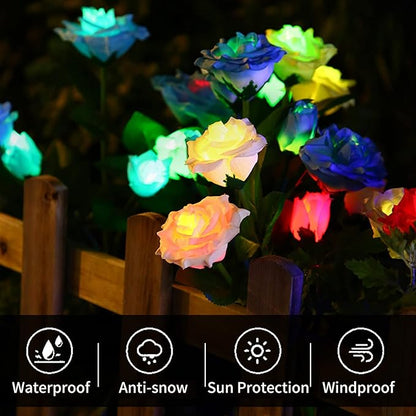 Dioche 2PCS Solar Flower Lights Outdoor - RGB Color LED Decorative Stakes Lights for Garden Pathway Walkway - Rose Light for Landscape Security - 80cm Height (Blue)