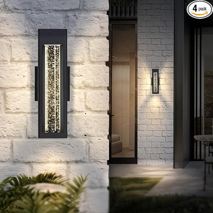 ASD LED 14 Inch Bubble Glass Wall Light Fixture | 12W 300LM 3000K-5000K 120V | 3CCT, Waterproof, Dimmable, ETL Listed | Exterior Flush Mount Sconce, Outdoor-Indoor Lighting | Black, 4 Pack