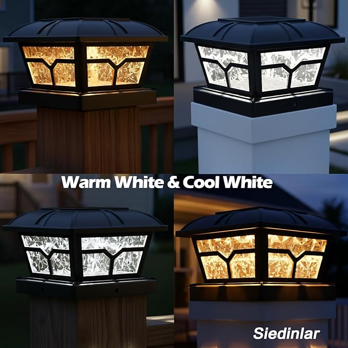 SIEDiNLAR Solar Post Cap Lights Outdoor 2 Color Modes 8 LEDs for 4x4 5x5 6x6 Posts Fence Patio Deck Decoration Warm | Lumora