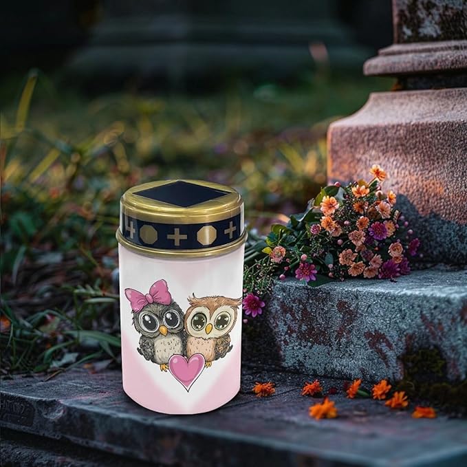 Cute Owl Solar Landscape Lights Outdoor Solar Heart Garden Stake Lights for Patio Lawn Garden Decor Solar Outdoor Love Sign for Gravesites Memorial and Ideal Presents for Loved Ones