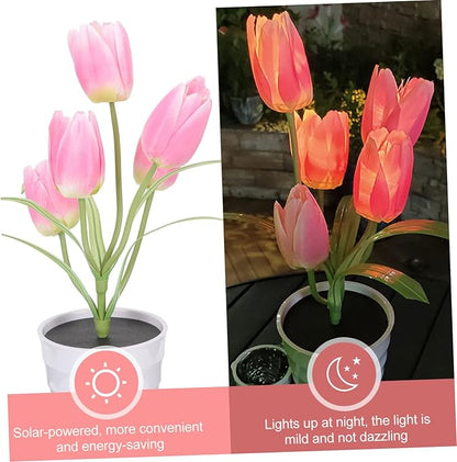Solar Flower Light Outdoor Tulip Decor Charming Solar Garden Lights for Pathways Lovely Flower Pot Accent for Lawn Decoration