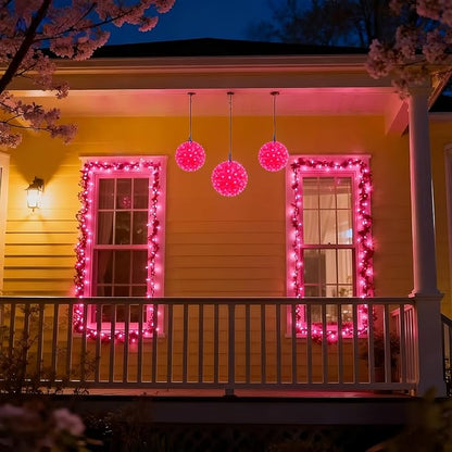 LUCKY SHINE 6 Inches Starlight Sphere Lights with 50 LED Pink Lights, UL Listed and Commercial Hanging Sphere Light, for Indoor and Outdoor Easter, Christmas, Halloween