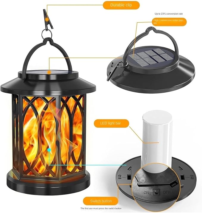 QUQUQ Solar Pathway Lights Security Powered Lights Hanging Flame Lamp Outdoor Motion Sensor Yard Patio Decor