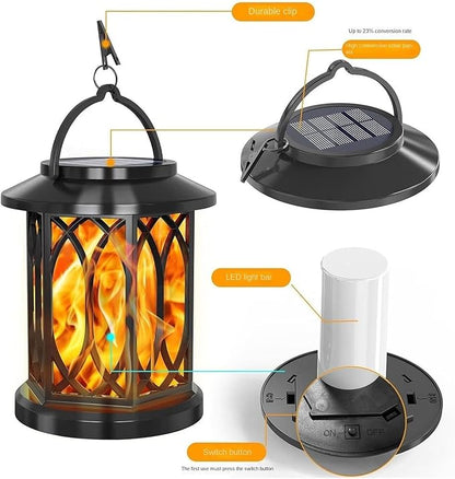 QUQUQ Solar Pathway Lights Security Powered Lights Hanging Flame Lamp Outdoor Motion Sensor Yard Patio Decor