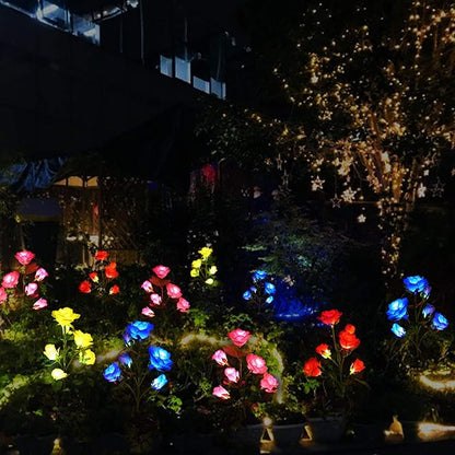 Homeleo [Upgraded 6 Flowers] Garden Solar Decorative Lights, Outdoor Waterproof Realistic Artificial Rose Flowers for Backyard Pathway Porch Step Memorial Cemetery Gravesite Decor, Red