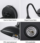 11 Inch Outdoor Gooseneck Barn Light Dusk to Dawn, Classic Black Galvanized + Painted Waterproof and Rustproof Wall | Lumora