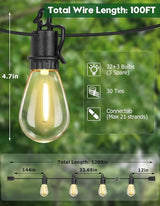 100FT Outdoor String Lights with 35 Shatterproof Patio Deals S14 Vintage Edison Bulbs E12 Sockets,2700K Dimmable | Lumora