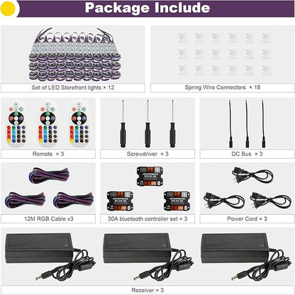 120Ft SMD5050 RGB storefront led lights with Smart Control, 240 LEDs Super Bright Waterproof led rgb module lights for Storefront Window Display, Business Signs, Letter Advertising, Dual Remote