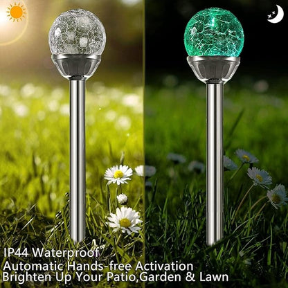 Solar Outdoor Lights, 4Pack Glass Cracked Ball LED Solar Garden Decorative Globe Light,Solar Stake Garden Lamp,Waterproof Solar Pathway Light for Patio Yard Lawn Decor (Color Changing)