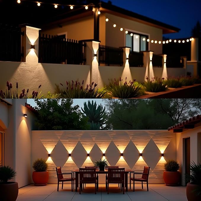 ASLIDECOR Solar Wall Lights UP and Down,Warm White Fence Lighting Waterproof Deck Step Light for Arbor Patio Yard